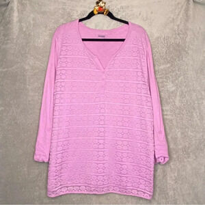 Basic editions 2X Top Shirt Purple Lace Over Henley Roll‎ Tab Long Sleeve Cotton